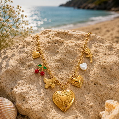 Cerise — Collana Ciliegie e Cuore Dorata