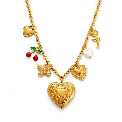 Cerise — Collana Ciliegie e Cuore Dorata